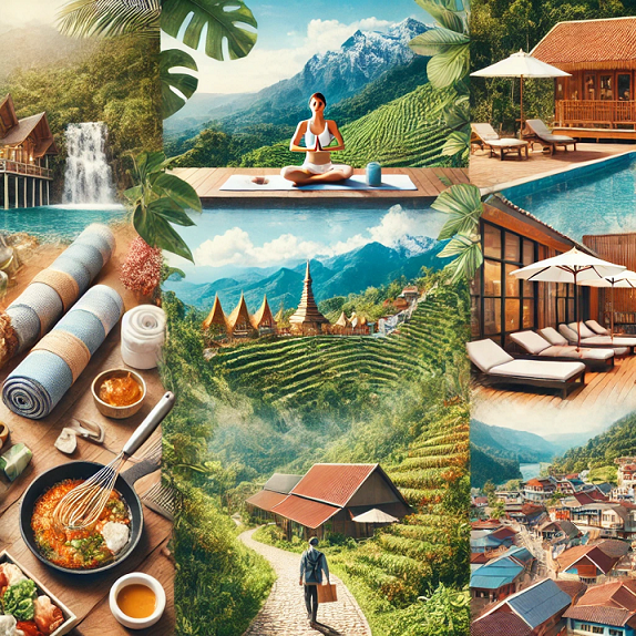 A scenic travel collage representing modern travel trends